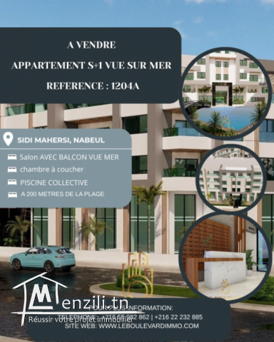 A vendre appartement S1 vue mer à Sidi Mahersi Nabeul
