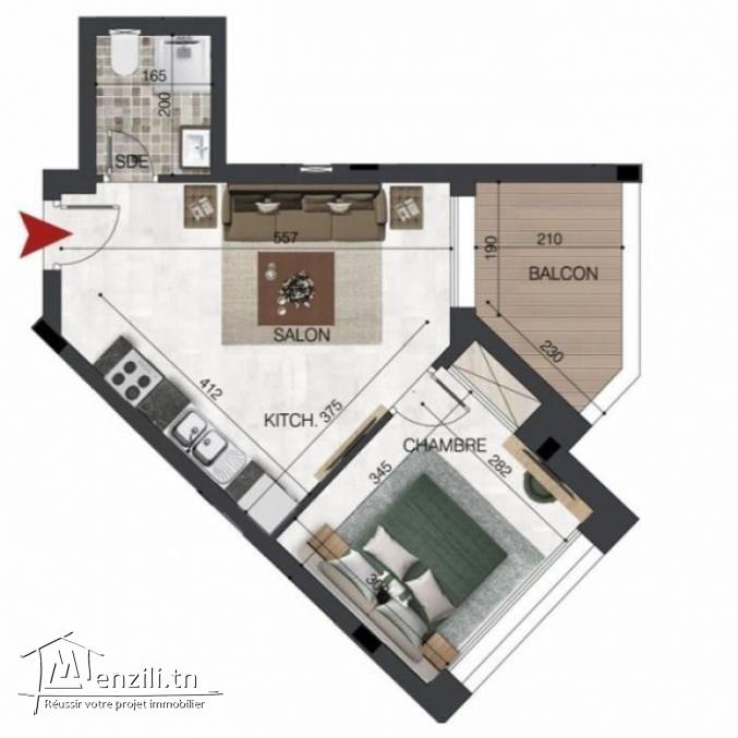 A vendre appartement S1 vue mer à Sidi Mahersi Nabeul