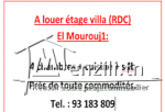 A louer étage villa (RDC)  El Mourouj1