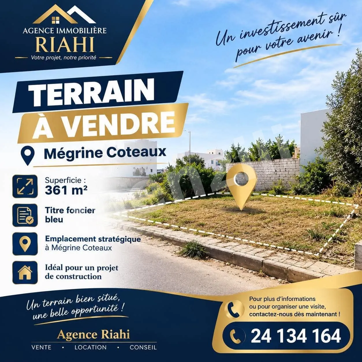 À vendre – Terrain de 361 m² à Mégrine Coteaux