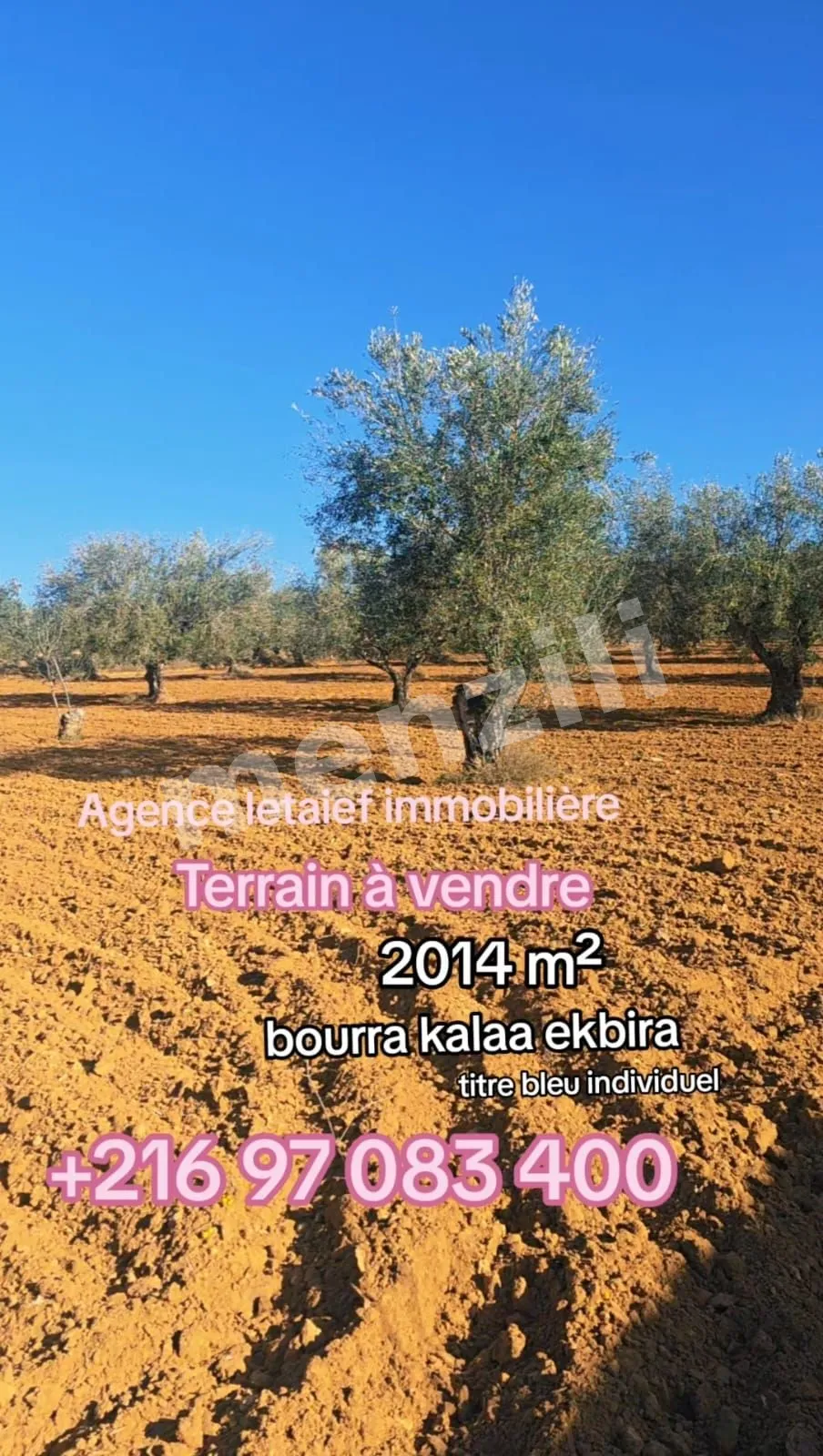 À vendre – Terrain de 2 014 m² à Boura, Kalaa Kebira